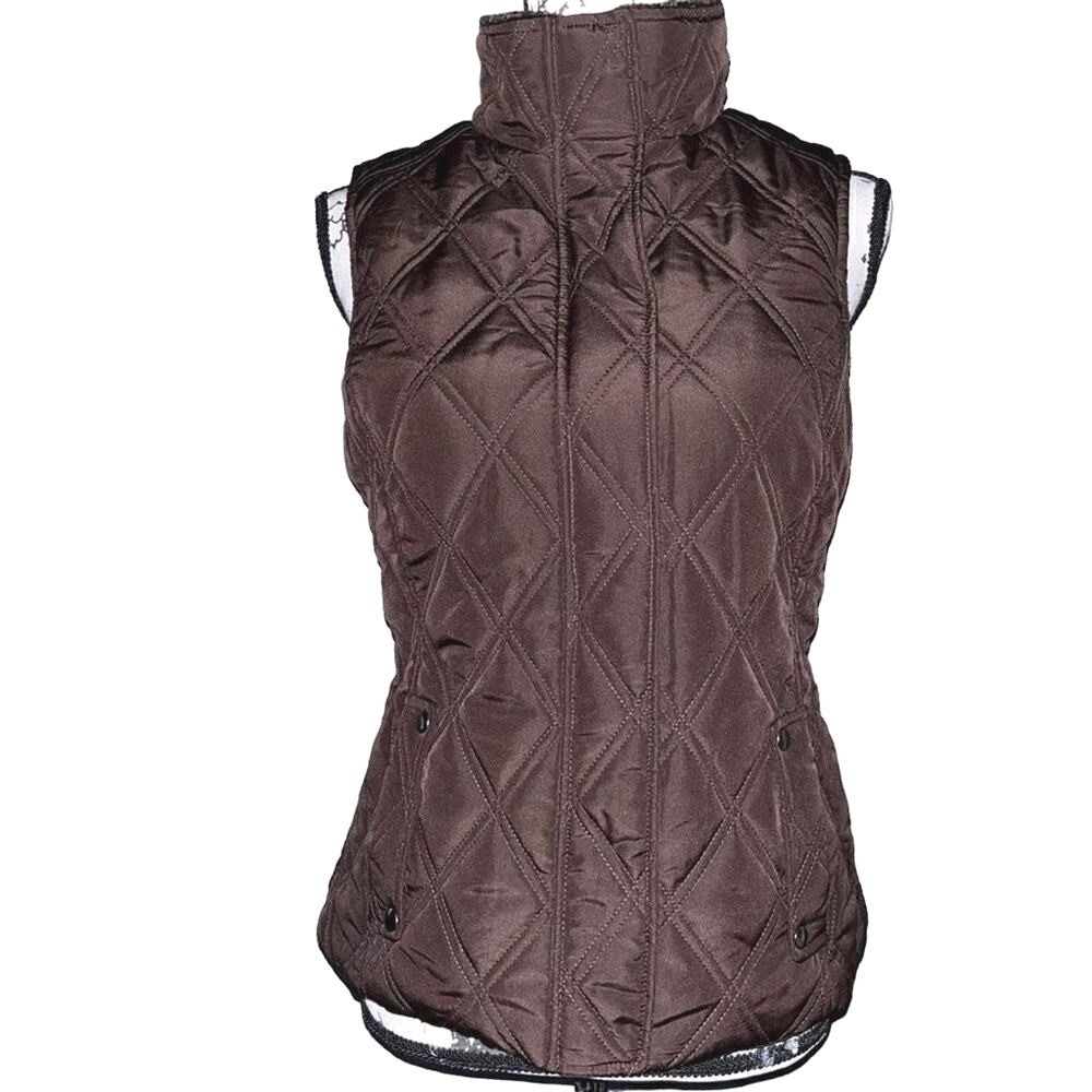Weatherproof Garment Company Brown Quilted Vest Faux Fur Collar Small